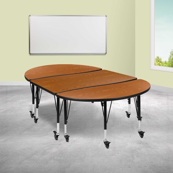 Flash Furniture Oval 47.5 W, 76 L, 25 H, Chrome, Laminate, Particleboard, Steel, Wood Grain XU-GRP-A3048CON-48-OAK-T-P-CAS-GG - main